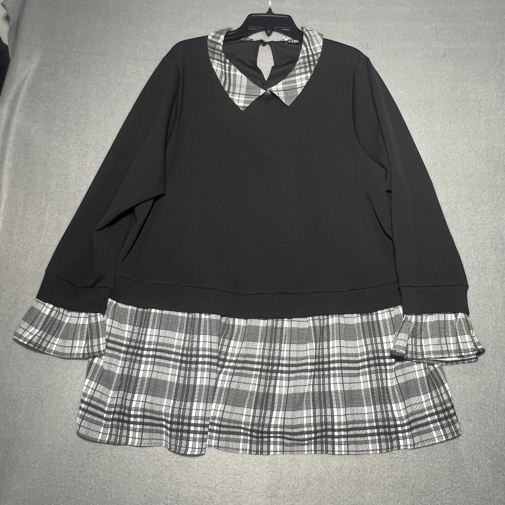 YOURS Women's Black Plaid Peter Pan Collar Tunic Dress Plus Size US 18-20 UK